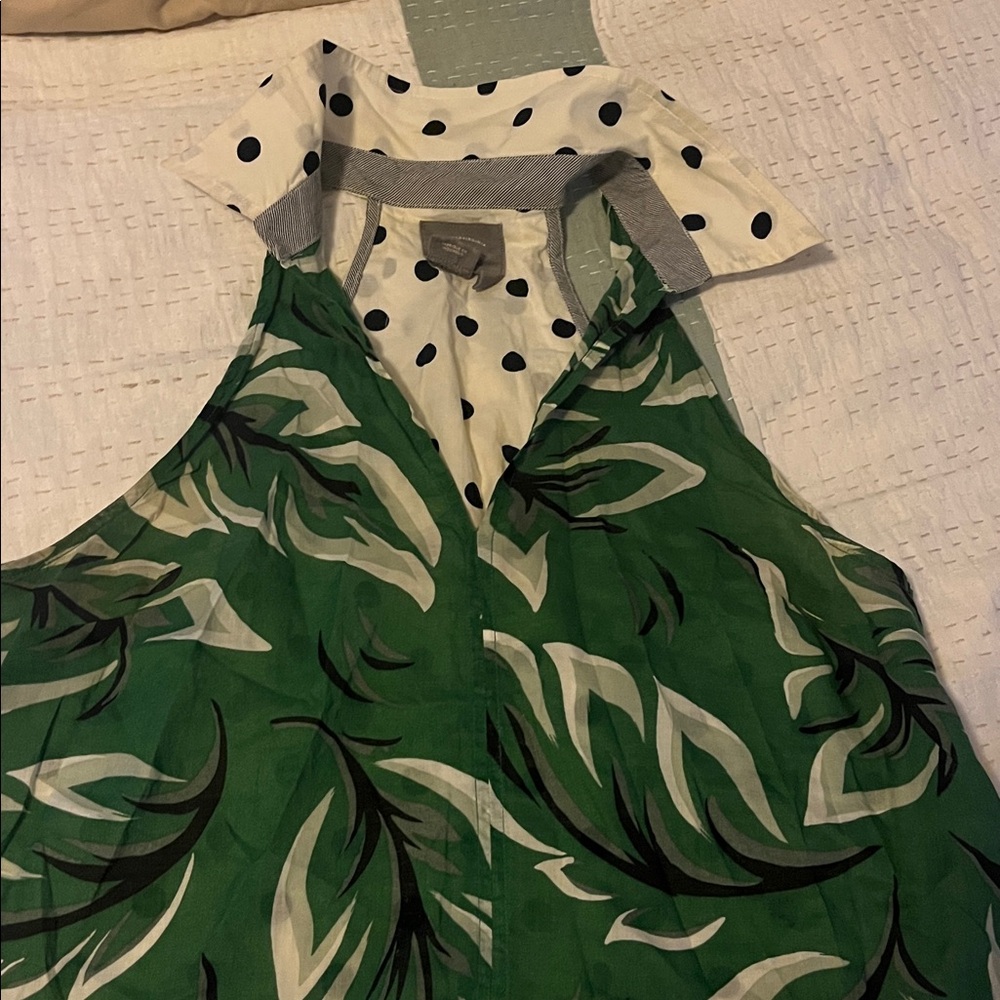 Anthropologie Vanessa Virginia Womans Top 2 Sleeveless Green Palm Polka Dot - Picture 5 of 7